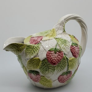 Vintage Raspberry Ceramic Pitcher Vintage Italian Majolica Strawberry Pitcher, San Marco Ceramic Pitcher ...