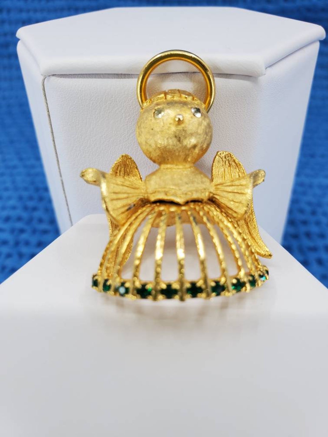 Beautiful and Rare Vintage Angel Pin, With Faux Diamonds and Green AB ...