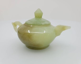Chinese Jade Teapot, Miniature Craved Nephrite