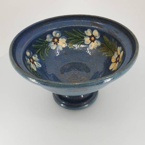 Vintage French Pottery Pedestal Bowl Compote With Floral Design