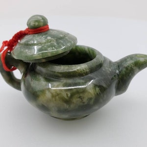 Chinese Jade Teapot, Deep Green Miniature Nephrite