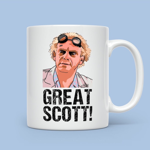 Back To The Future Fan Art Mug, Printed Design Cup, Funny Geeky Film / Movie Gifts, Great Scott, Doc, Christopher Lloyd Ceramic Mugs