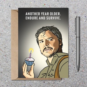 Carte d'anniversaire Pedro Pascal, carte de voeux, carte vierge amusante, cartes d'anniversaire avec enveloppe, respectueuses de l'environnement, inspirées du dernier d'entre nous