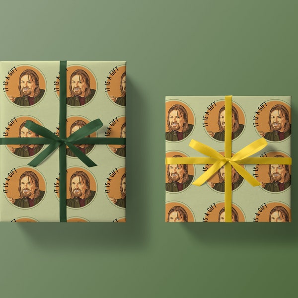 It Is A Gift Wrapping Paper & Tag, Sean Bean Fan Art, Thick, Quality Birthday Gift Wrapping UK, Eco Friendly, Recyclable