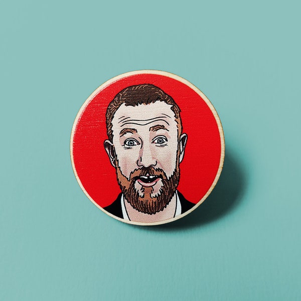 Alex Horne Pin Badge, Geeky Brooch, Stocking Filler, Funny Birthday Present, Pin Badges, Handmade Illustrated Brooch