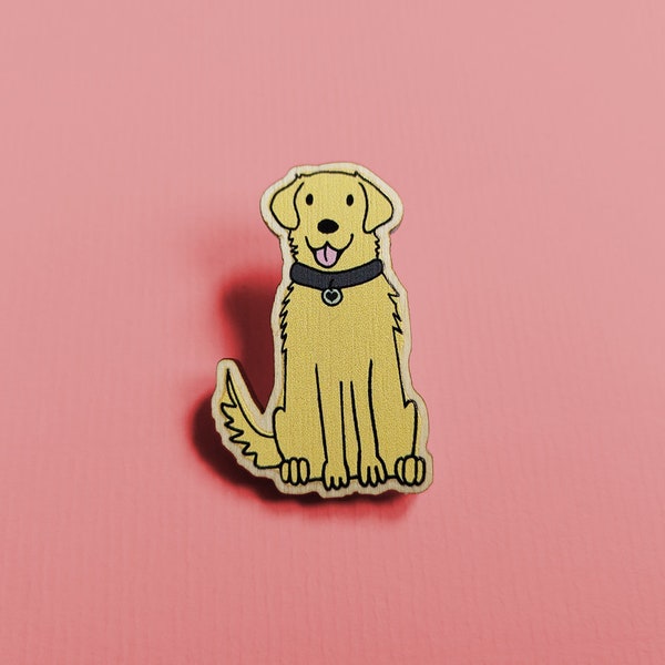 Labrador Pin Badge, Animal Brooch, Stocking Filler, Birthday Present, Golden Retriever Pin Badge, Handmade Illustrated Brooch For Dog Lovers