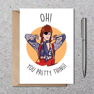 Carte d'anniversaire David Bowie, carte de voeux Ziggy Stardust, drôle de carte vierge, cartes de félicitations, cartes de Saint-Valentin, respectueux de l'environnement