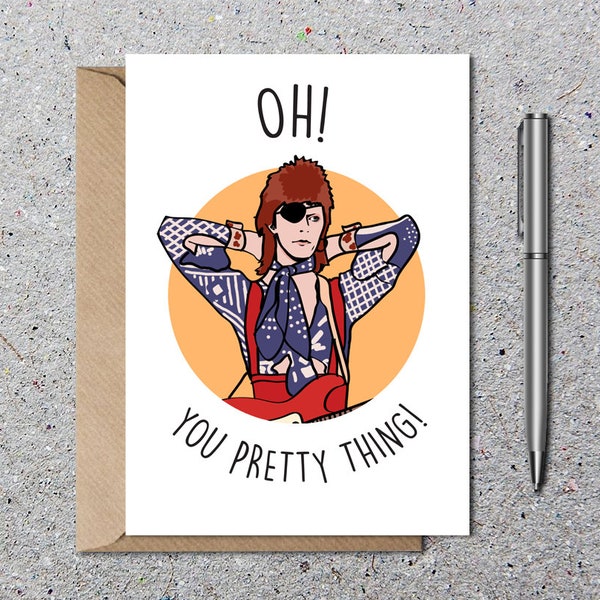 David Bowie Birthday Card, Ziggy Stardust Greetings Card, Funny Blank Card, Congratulations Cards, Valentines Cards, Eco Friendly