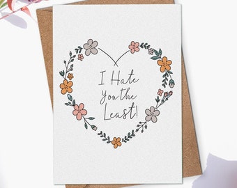 Funny Cat Love card Unique Love Gift Cute Love Card Surprise Anniversary Gift Cat lover card I Hate You The Least LV093