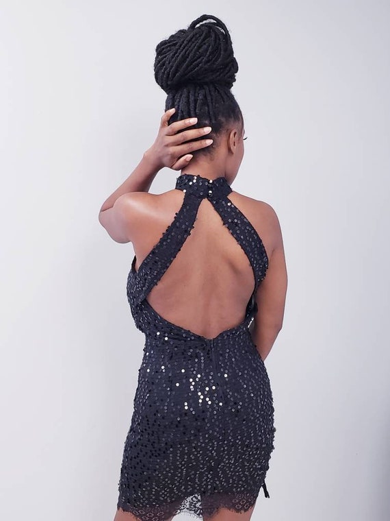 Halter Sequin Mini Dress Choker Neck - Etsy