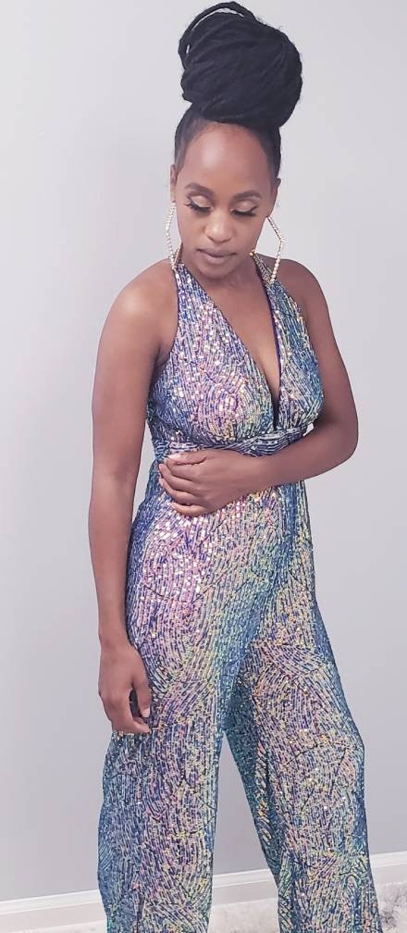 multi coloured sequin jumpsuit