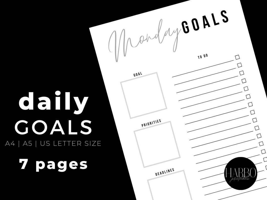 Printable Daily Goal Planner Printable Goal Planner Insert Minimalist Planner Inserts Goal