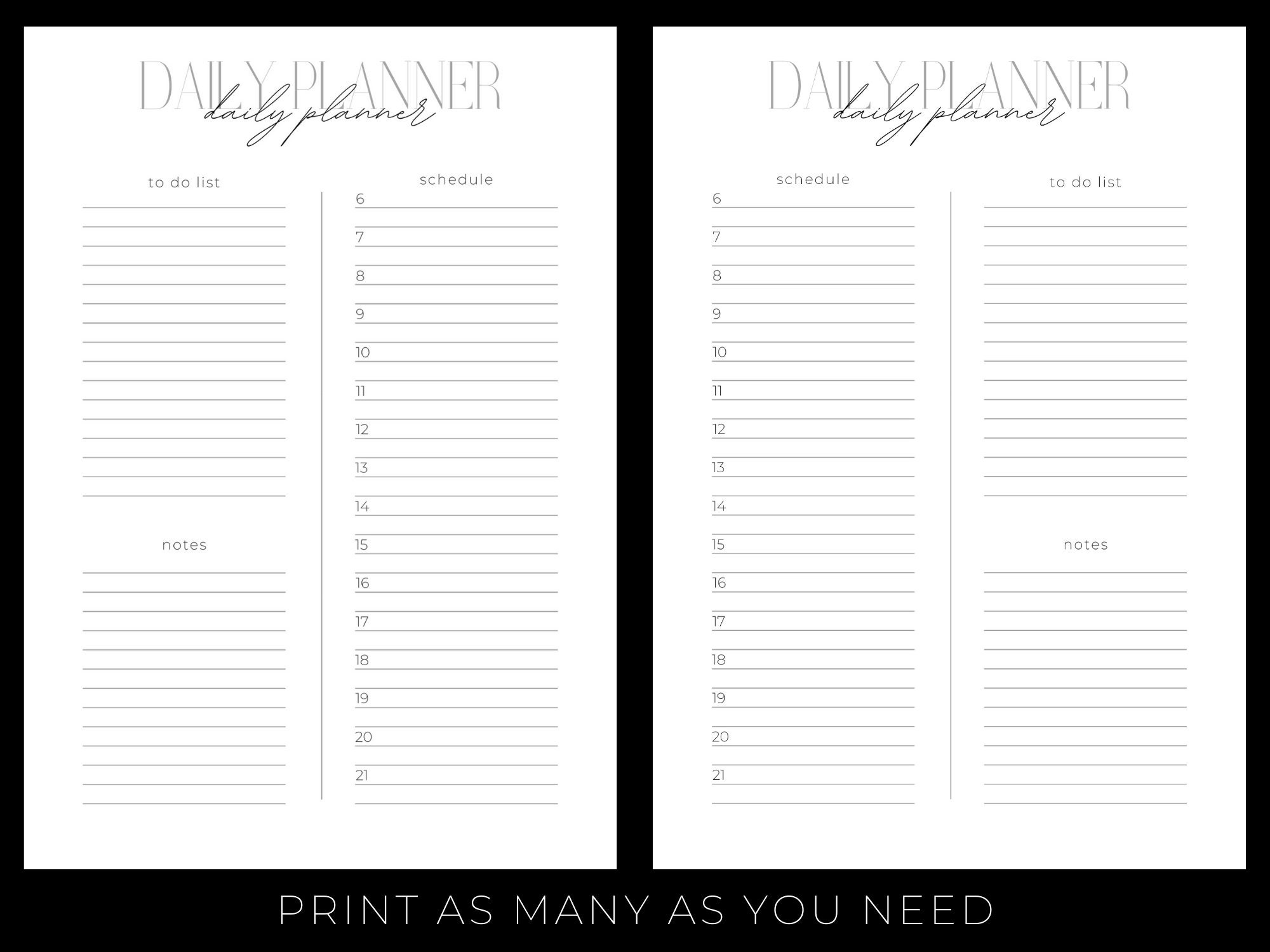 Printable Daily Planner Bundle Printable Planner Insert Minimalist