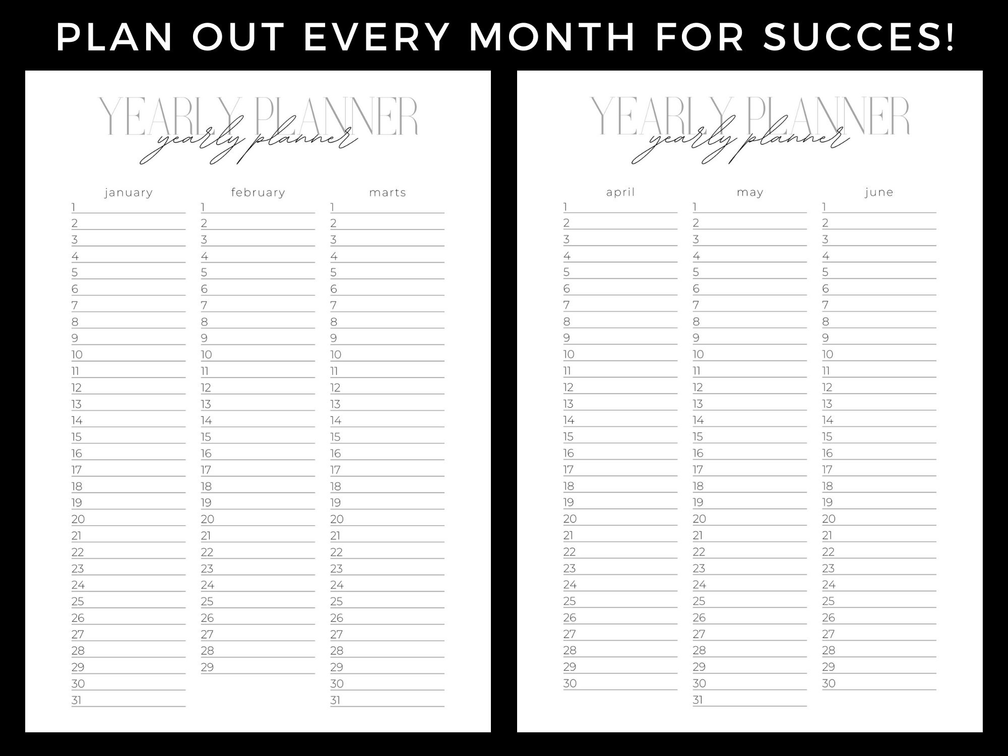 Printable yearly planner bundle printable planner insert minimalist 
