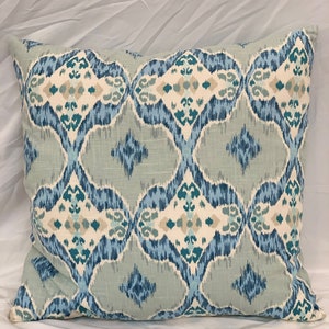 Shades of Aqua and Blue IKAT Medallion Printed Pillow Cover