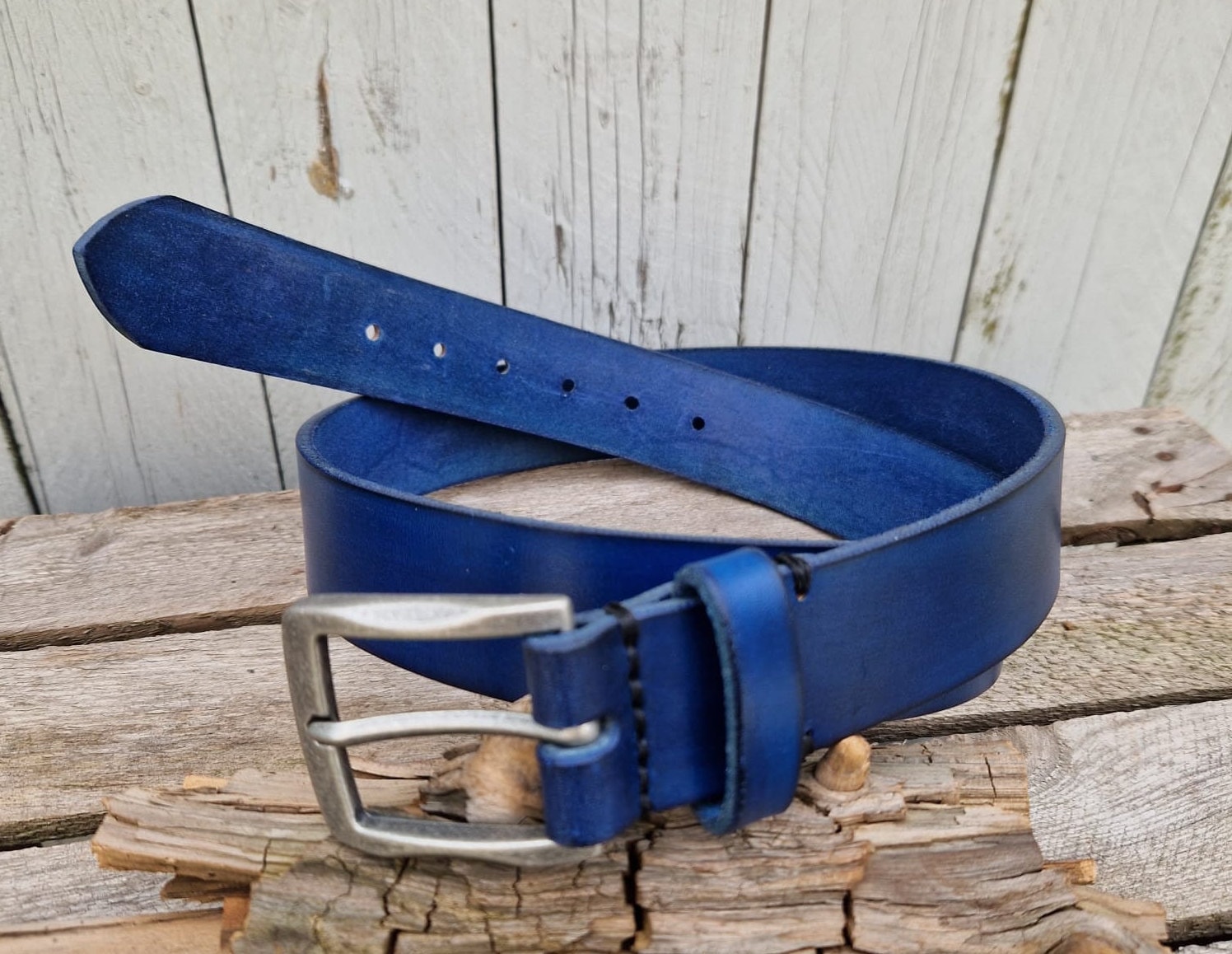 HANDCRAFTED leather belt or wrap Sinta Margot handmade blue leather sued belt Italian Alligator Grain Calf Leather Belt in Blue - Torino  main image 3