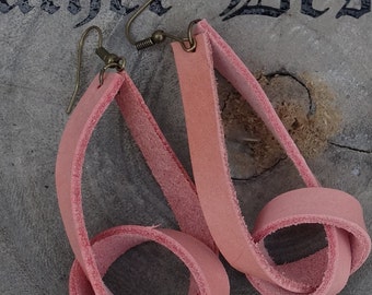 pink leather knot earrings
