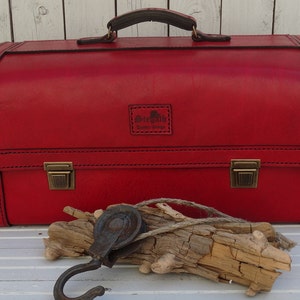 Valise XXL * grande valise * sac * unique * cuir * rouge * cousu main