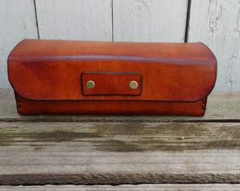 Glasses case * in strong brown / caramel * made of leather *