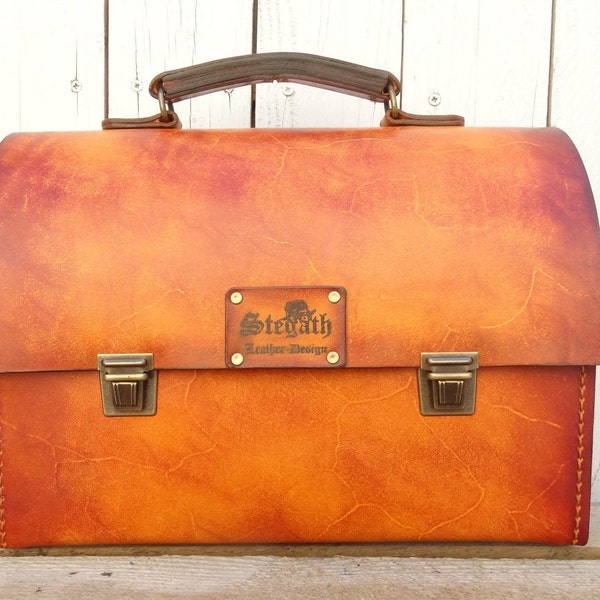 Suitcase * lunch box * barber case * barber bag * tool bag * camera case, hairdresser bag * leather * caramel brown * hand-sewn