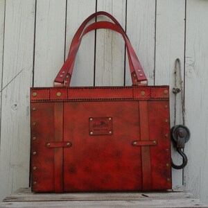 Sac en cuir, sac shopper rouge * cuir * cousu main * parfait pour faire du shopping ou faire du shopping * unique * sur mesure