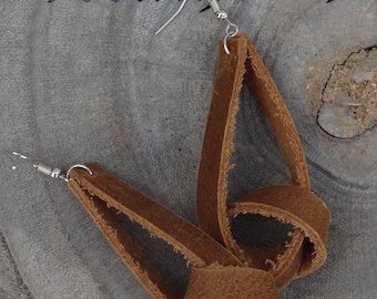 brown leather knot earrings