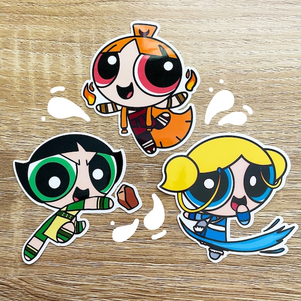 The Powerpuff Girls as ATLA Benders Die Cut Stickers | Matte, Waterproof Matte, Laptop Sticker