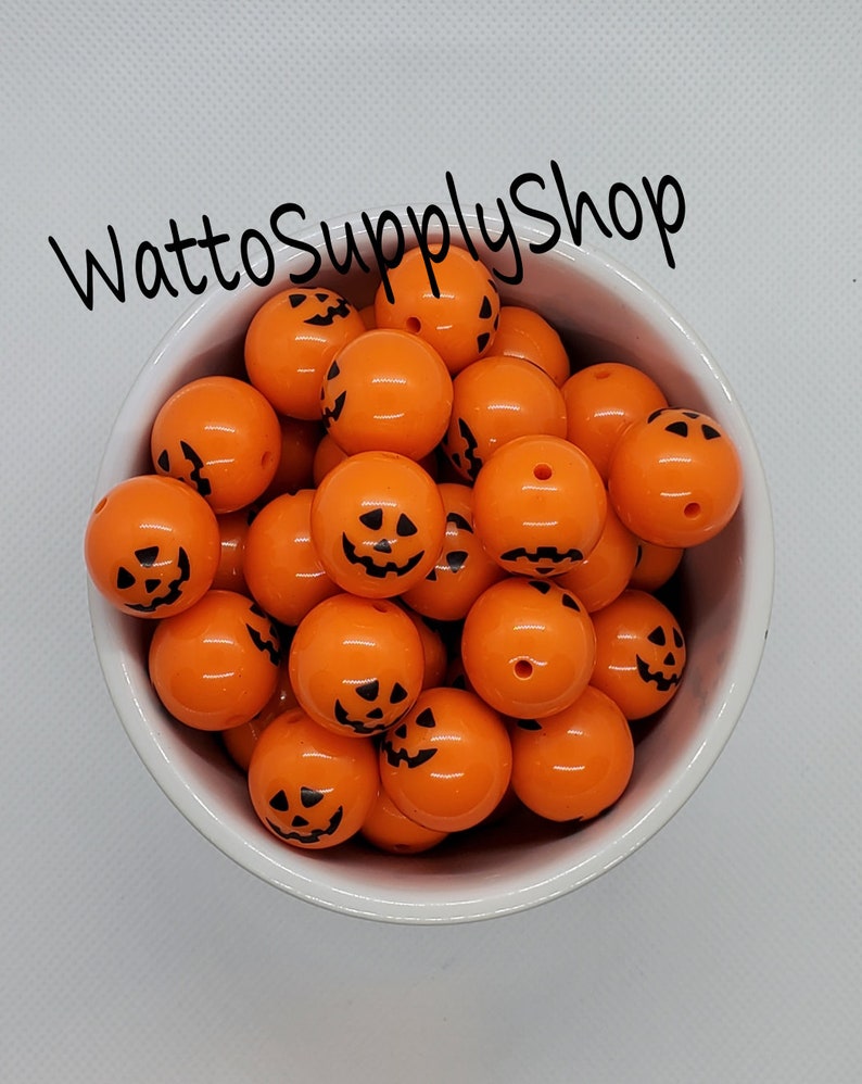 20mm Pumpkin Jack O Lantern Print Pattern Chunky BeadsBag of 10 BeadsPrinted BeadBubblegumDIY and Crafting SuppliesJewelry Creations