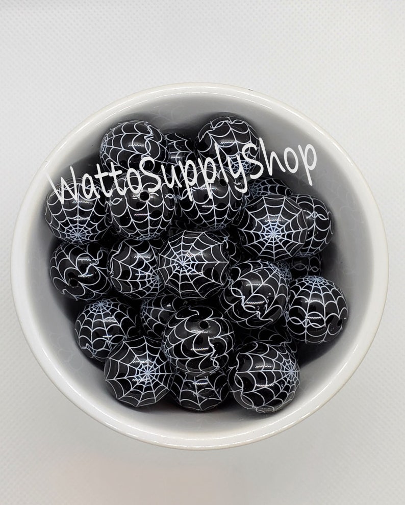 20mm Pumpkin Jack O Lantern Print Pattern Chunky BeadsBag of 10 BeadsPrinted BeadBubblegumDIY and Crafting SuppliesJewelry Creations