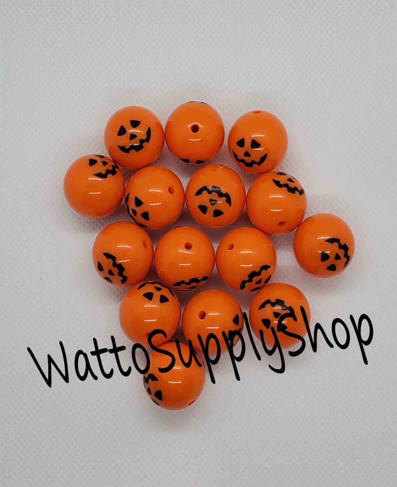 20mm Pumpkin Jack O Lantern Print Pattern Chunky BeadsBag of 10 BeadsPrinted BeadBubblegumDIY and Crafting SuppliesJewelry Creations