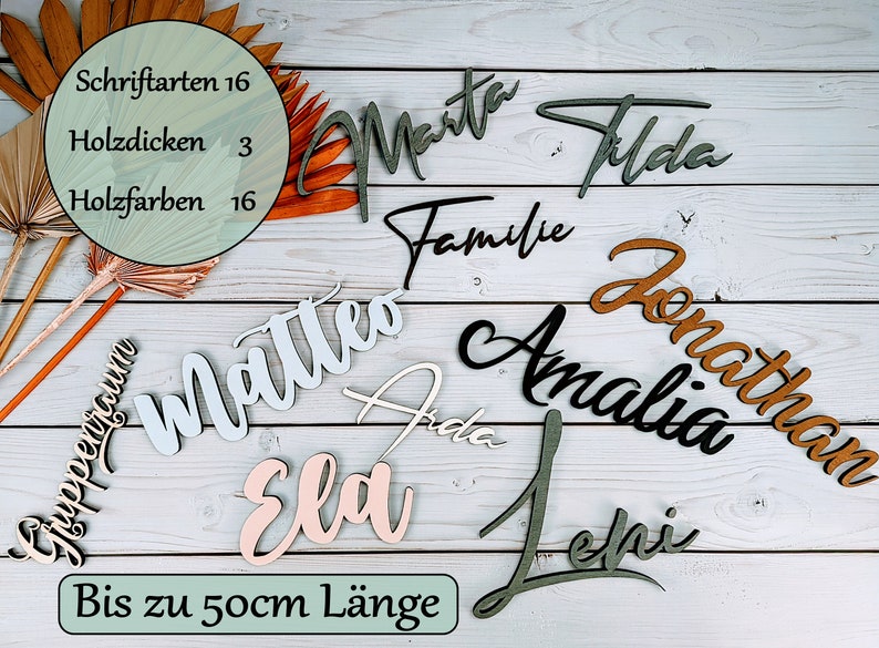 Personalisierter Schriftzug Holz Türschild für Kinderzimmer Wunschname Holzschild Namensschild Kinderzimmer Schriftzug Wand Bild 1