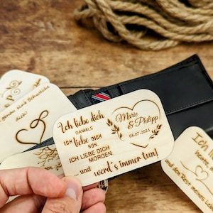 Liebes Visitenkarte aus Buche | Partner Geschenk | Valentinstag | geschenk männer | Brieftaschen Karte | kleines Geschenk für Freund |