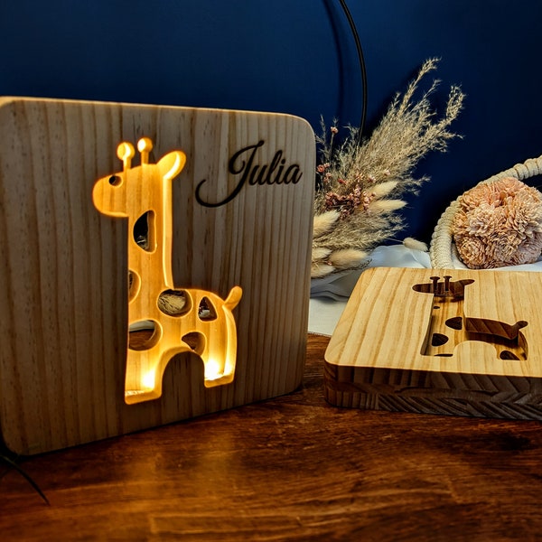 Nachtlicht Baby Personalisiert mit Namen und Datum | Schlummerlicht Kinder aus Birken Holz | Tischleuchte Kinderzimmer | Weihnachtsgeschenk