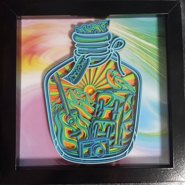 Colorful Dream bottle layered design in 8x8  shadowbox