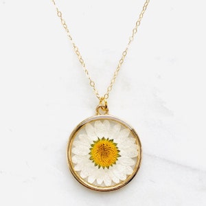 14k gold filled Daisy necklace, Dainty 18 inch 14 gold filled chain, hand picked and pressed flower, flower resin necklace, gift for her