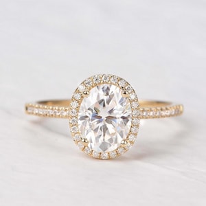 2 CT Oval Halo Moissanite Engagement Ring, Halo Ring, Oval Cut Moissanite Ring - Promise Ring - Wedding Ring - 14K White Gold Ring For Women
