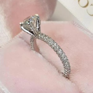 Classic 7 MM Round Cut Moissanite Solitaire Ring, 14k Solid Yellow Gold, Engagement Ring, Invisible Wrap, 3 Way Micro paves Band, In Trends