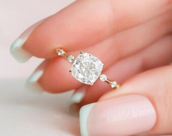 2ct Cushion Moissanite Engagement Ring, Cushion Solitaire Moissanite Ring, 14k Solid Gold, Anniversary Gift Ring, Bridal Ring, Daily Ring