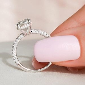 2.80 CTW Oval Cut Moissanite Engagement Ring Half Eternity Wedding Ring Hidden Halo Ring 14k Gold Ring Oval Moissanite Promise Ring 3 Side