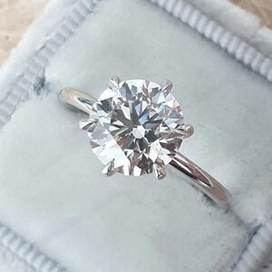 7.5mm Round Brilliant Moissanite Engagement Ring For Women, 1.5 Carat Thin Band 6 Prong Solitaire Moissanite Ring, 14K White, Yellow or Rose