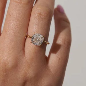 3 CT Iced Out Cushion Cut Moissanite Ring 14k Solid White Gold Hidden Halo 4 Claw Prongs Solitaire Engagement Ring Anniversary Ring/Gift
