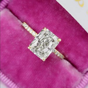 4.5 CT Radiant Cut Solitaire Moissanite Engagement Ring - Radiant Cut Hidden Halo Moissanite Ring Art Deco Wedding Ring Pave Moissanite Ring