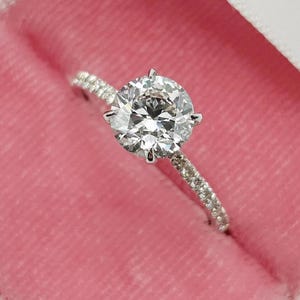 Vintage Hidden Halo Moissanite Ladies Ring, Anniversary Gift, 1.5CT Round 7.5mm Lab Diamond Wedding Ring, Simulated Diamond Engagement Ring