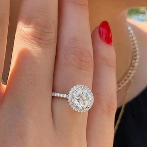 2.50 Ctw Round Cut Moissanite Halo Engagement Ring Solid 14k White Gold Diamond Wedding Ring Bridal Ring Anniversary Ring Gift for Women&#39;s