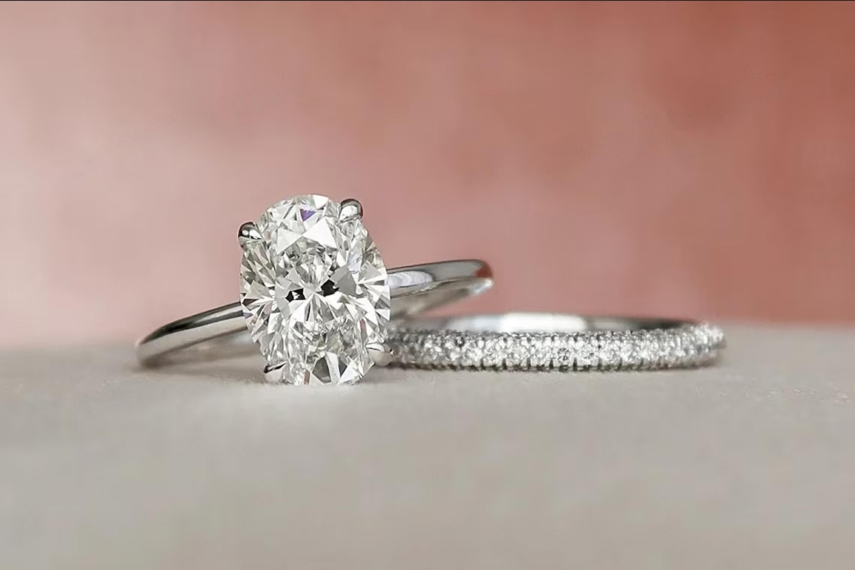 Oval Cut Moissanite Engagement Ring Set Vintage White Gold Bridal Ring ...