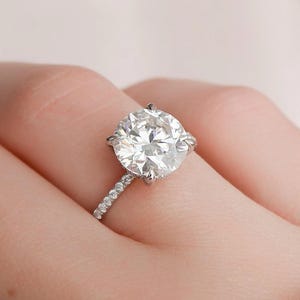 3 CT Round Cut Moissanite Engagement Ring, Round Solitaire Hidden Halo Ring, 14k Solid Gold Round Bridal Ring, Anniversary Gift/Ring For Her