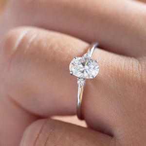 1.5CT Oval Cut Moissanite Ring Oval Engagement Ring Classic Three Stone Ring 3 stone gold ring Anniversary Ring Unique Delicate Oval Ring