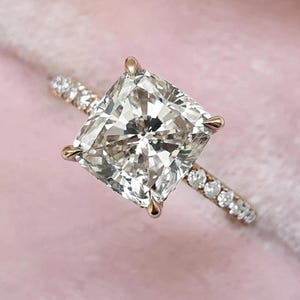 4 Carat Cushion Cut Diamond Ring Cushion Cut Moissanite Engagement Ring Hidden Halo Cushion Cut Engagement Ring Cushion Cut Solitaire Ring