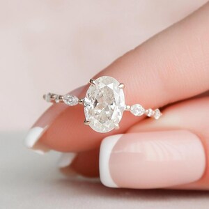 Pave Accent Stack Ring, Vintage Hidden Halo Moissanite Diamond Promise Engagement Ring, Anniversary Gift, 2.5CT Oval Moissanite Wedding Ring