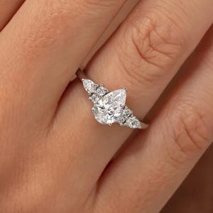 Pear shaped Moissanite engagement ring set Rose gold engagement ring Vintage Bridal set Diamond wedding Curved Anniversary Promise ring gift